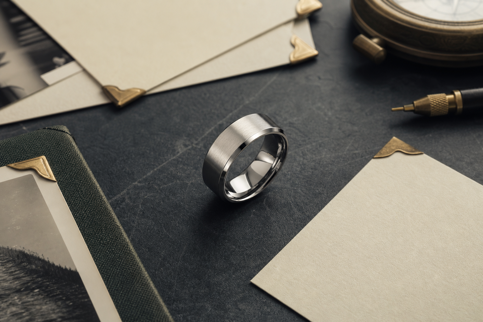 Premium wedding band engraving checklist image with a ring and organized design notes